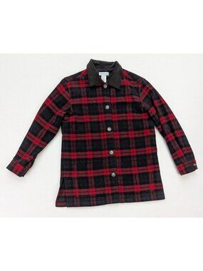 David Brooks Women's Jacket Size S Red Black Plaid Wool Blend Chore Lightweight